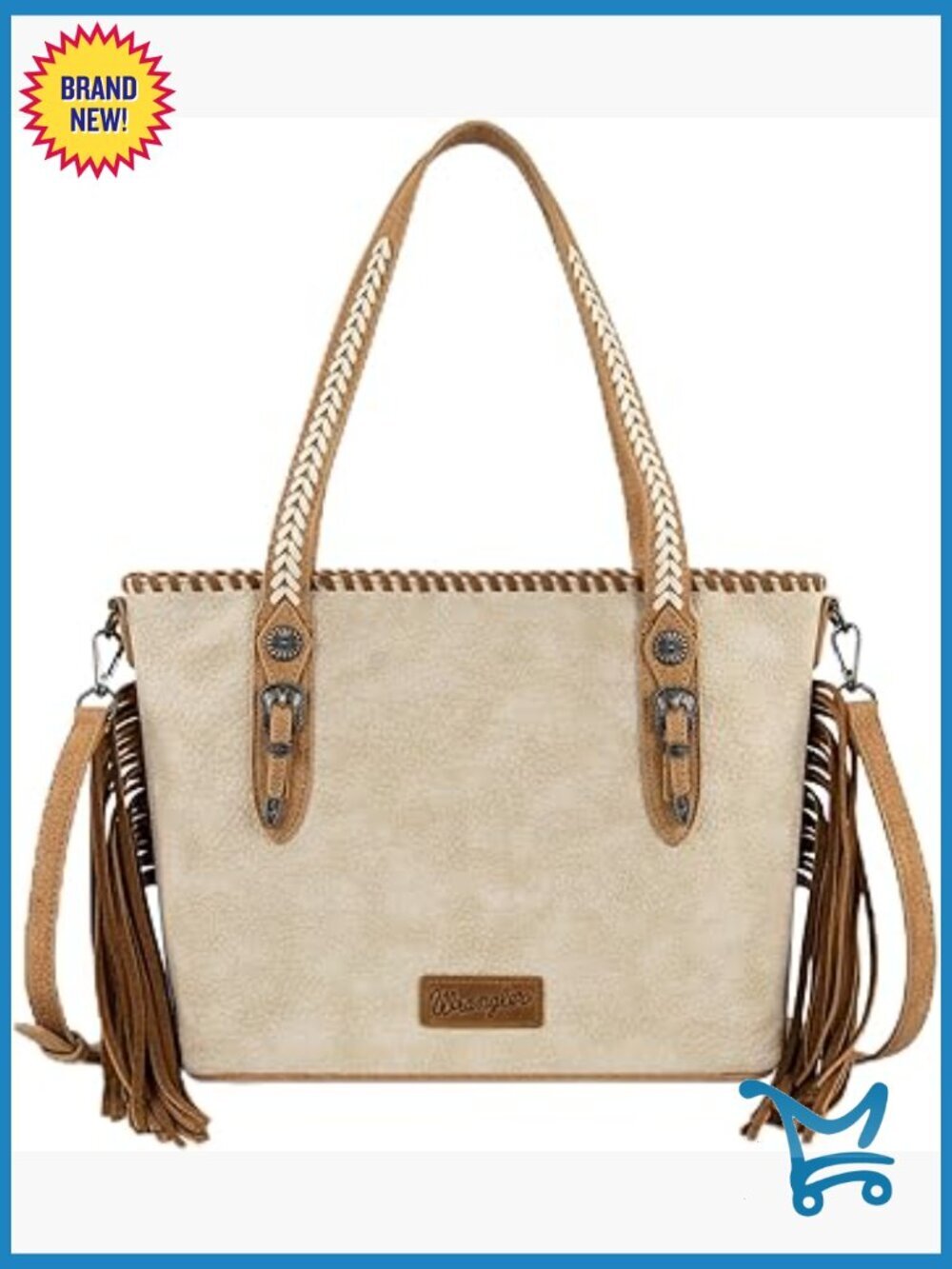 Western Fringe Tote Bag with Whipstitch Detail Adjustable Crossbody Strap